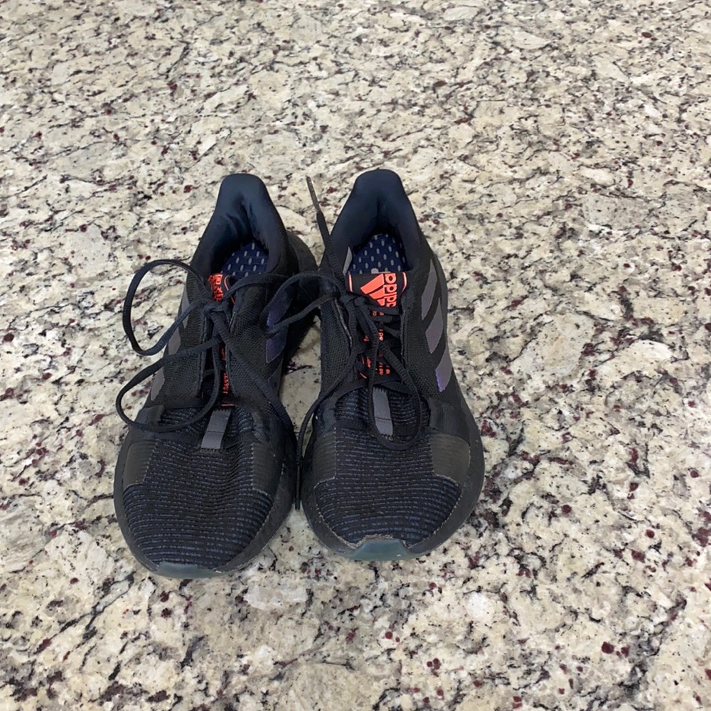 Black adidas boost tennis shoes, size 7.5M